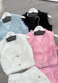 【SS21677 / 37419】高品质两件式精致马甲式小香风套装 马甲式小香风上衣➕小香风高腰百搭短裤，有口袋 ❤️❤️ 【D-R1-C4】