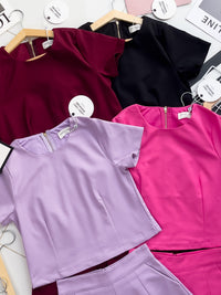 【SS8229971】【LFW独家小圆饼】高品质两件式西装时尚套装 圆领短袖百搭上衣➕西装高腰百搭短裤，有口袋 ❤️❤️ 【E-R2-C2】