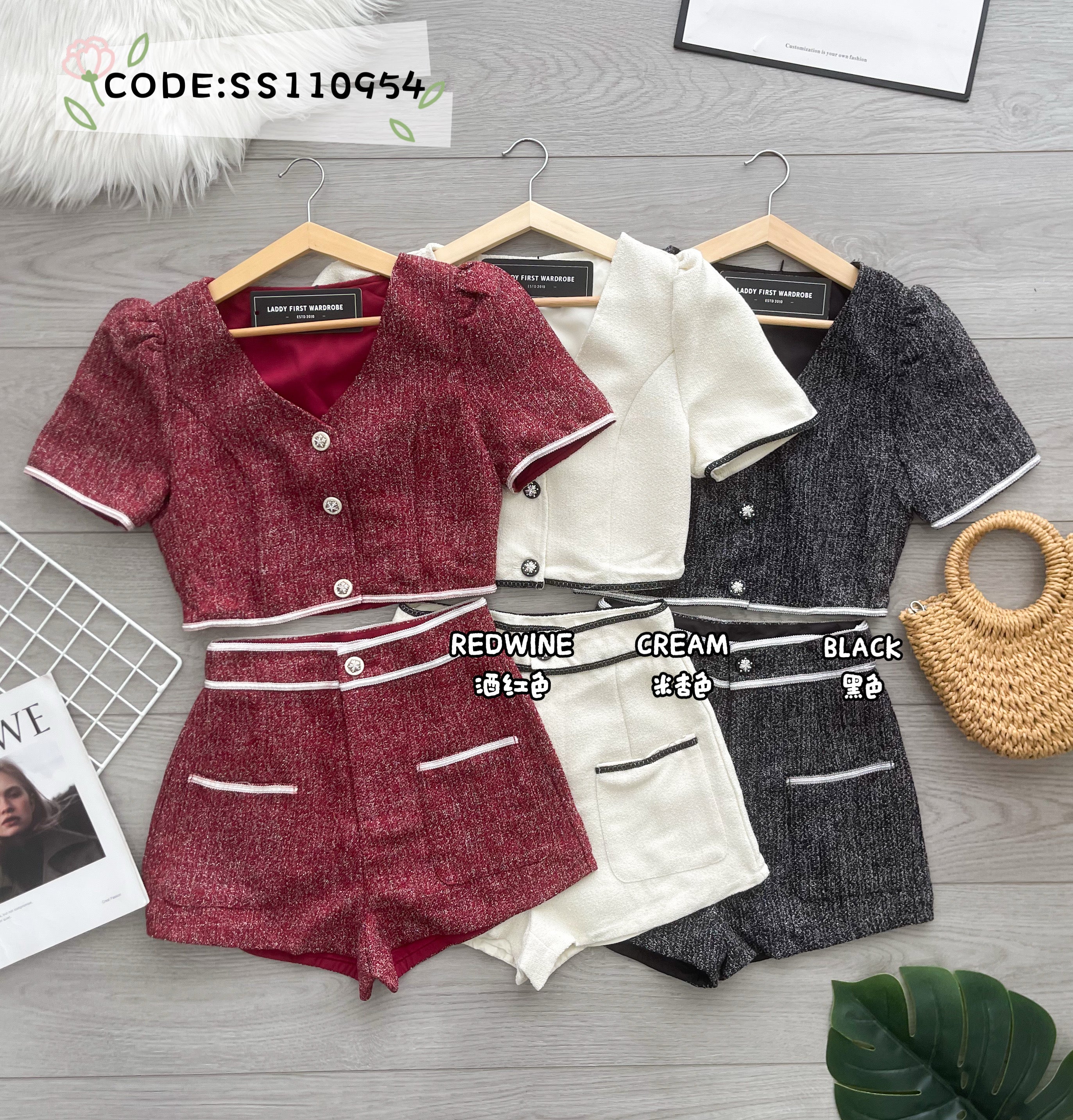 【SS110854】【补厂家现货⚡️⚡️】高品质质两件式精致小香风时尚套装 小香风短袖上衣➕小香风高腰百搭短裤 ❤️❤️