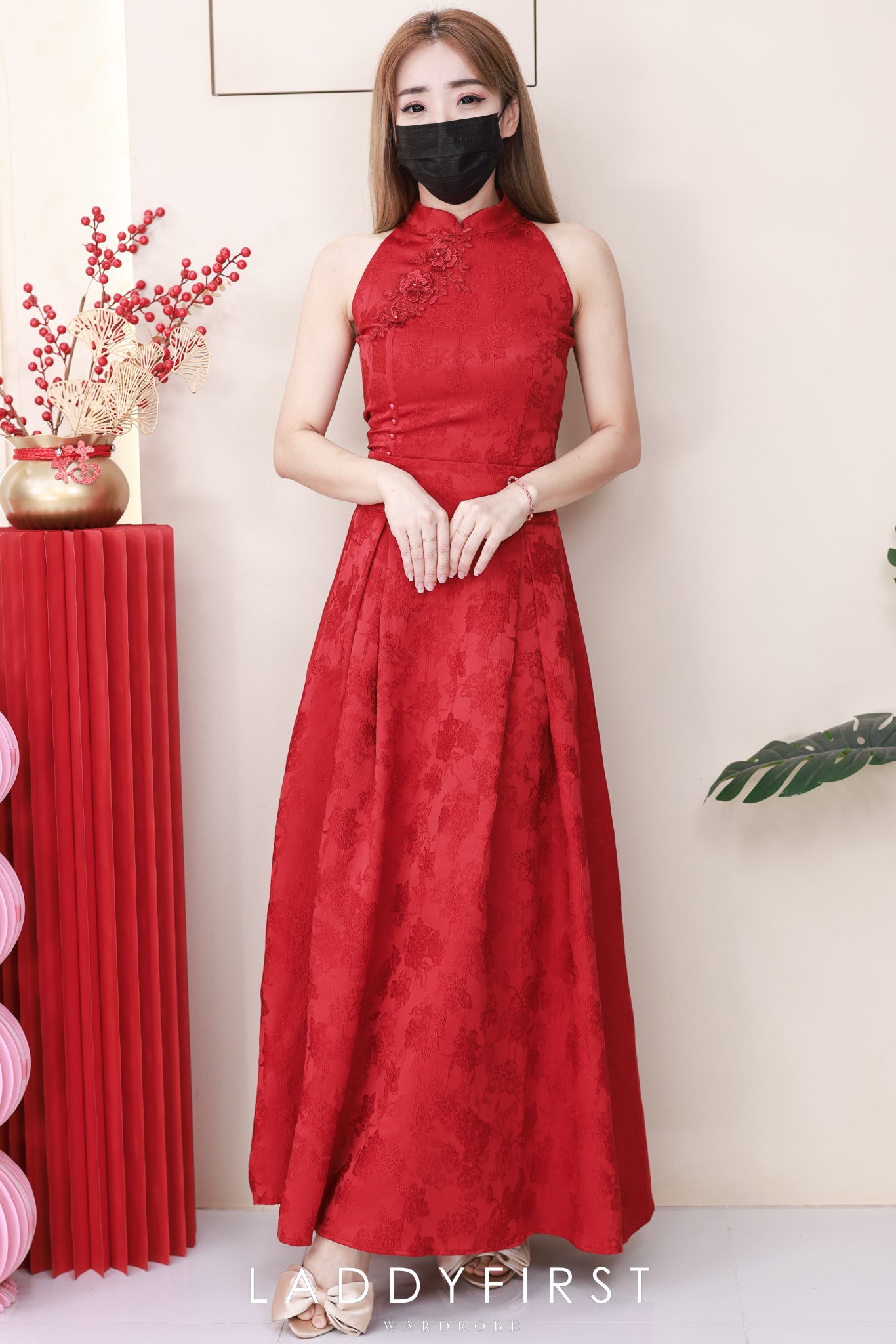 【SS2611】高品质两件式女神款提花旗袍套装 立体花瓣CUT in旗袍上衣➕大摆裙提花高腰裙子，有口袋 ❤️❤️