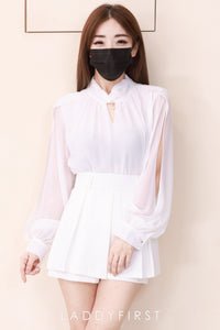 【SS81155】高品质两件式女神气质款时尚套装 雪纺长袖上衣➕双层西装百褶 高腰裤裙 ❤️❤️ 【A-R1-C4】