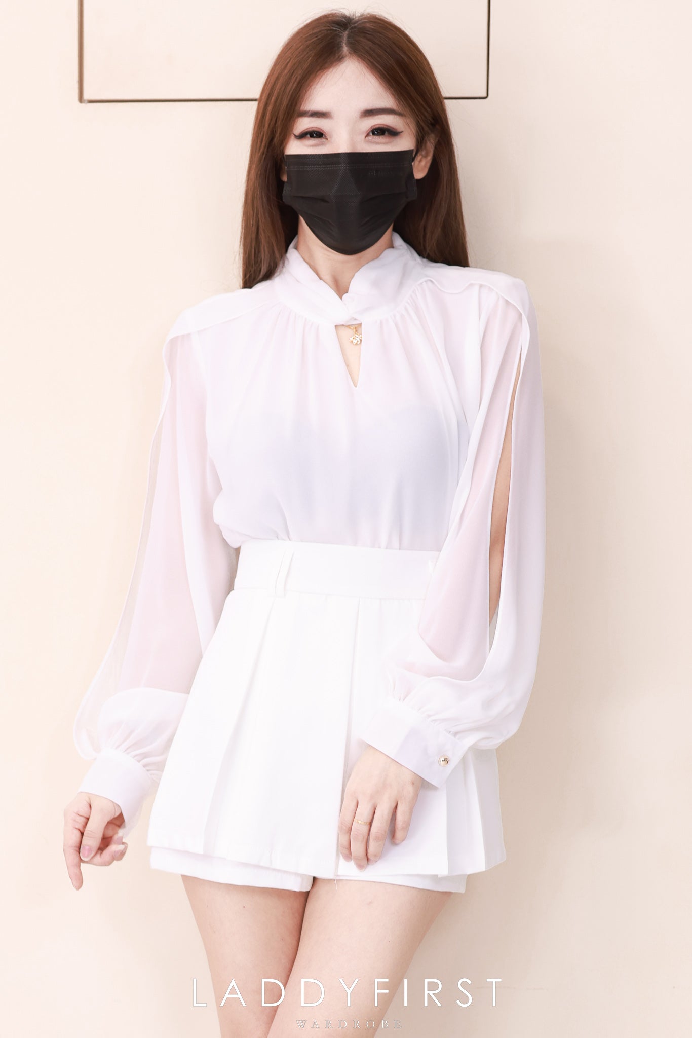 【SS81155】高品质两件式女神气质款时尚套装 雪纺长袖上衣➕双层西装百褶 高腰裤裙 ❤️❤️ 【A-R1-C4】