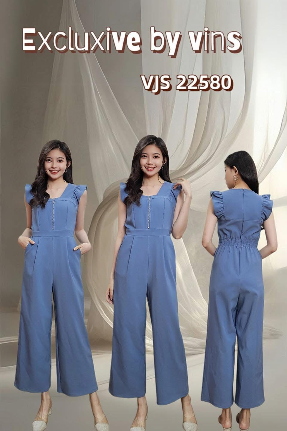 【D22580】高品质无袖荷叶边简约款西装连身长裤，有口袋 ❤❤【B-RU】