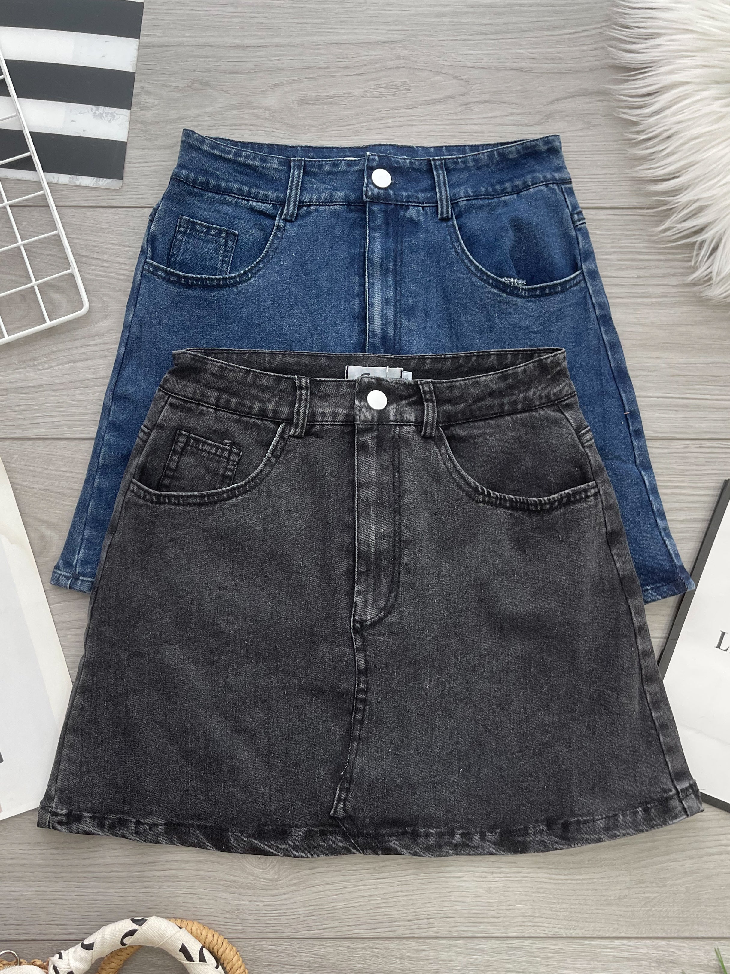【S82592】高品质COTTON JEANS牛仔高腰显瘦A字时尚百搭裙子，内层有里布短裤，有口袋 ❤️❤️