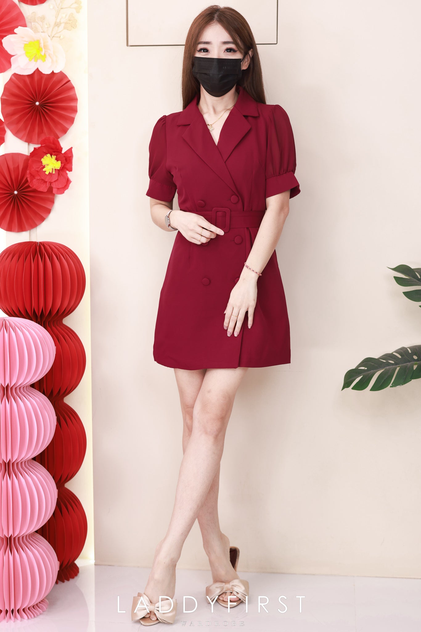 【D98870】高品质气质女神款翻领西装连身裙子，腰带条件腰身 ❤❤【A-R1-C5】