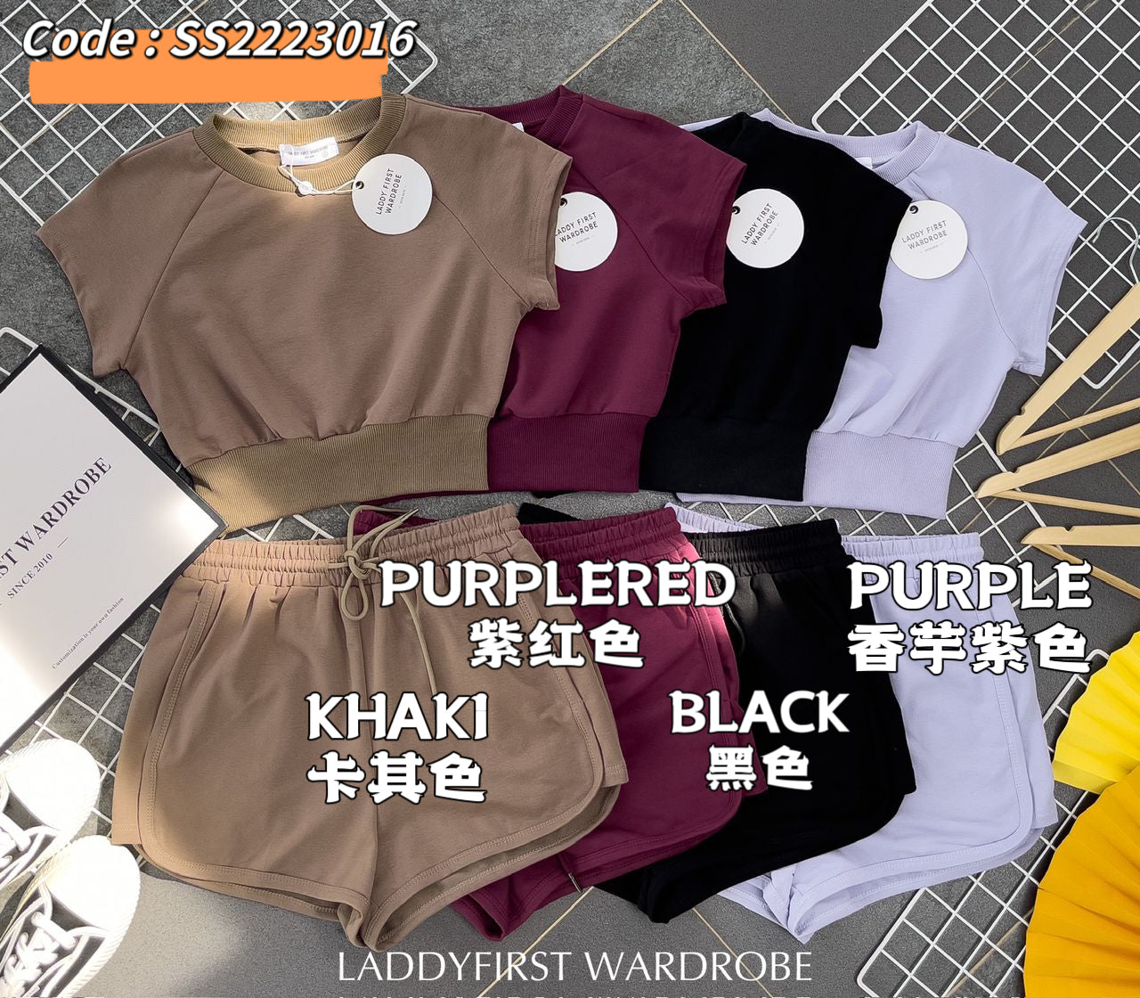 【SS2223016】卫衣棉高质量休闲套装 短袖休闲上衣➕松紧腰休闲短裤，有口袋