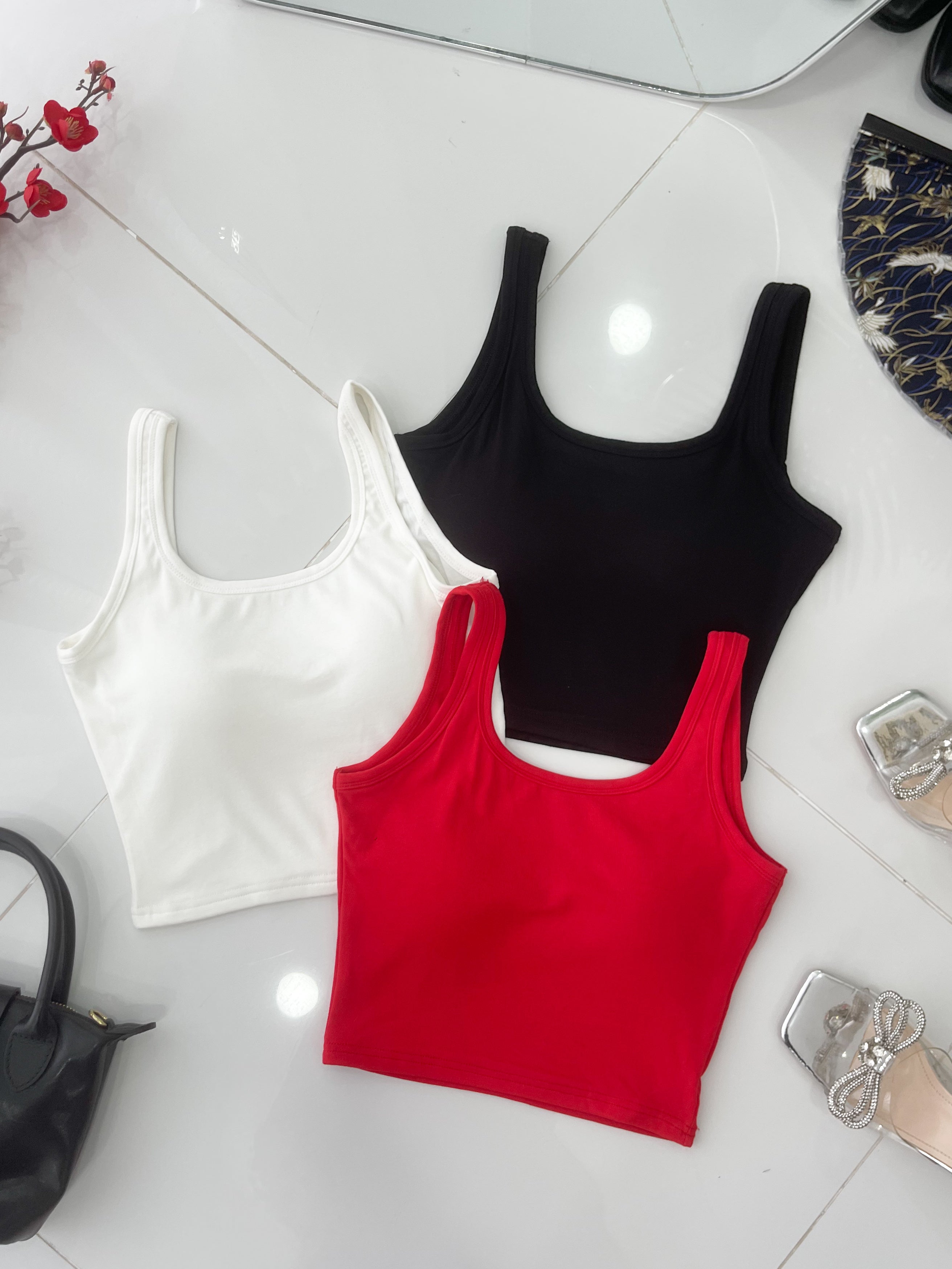 【T82978】高品质带胸垫纯棉弹力短版百搭背心上衣 ❤❤