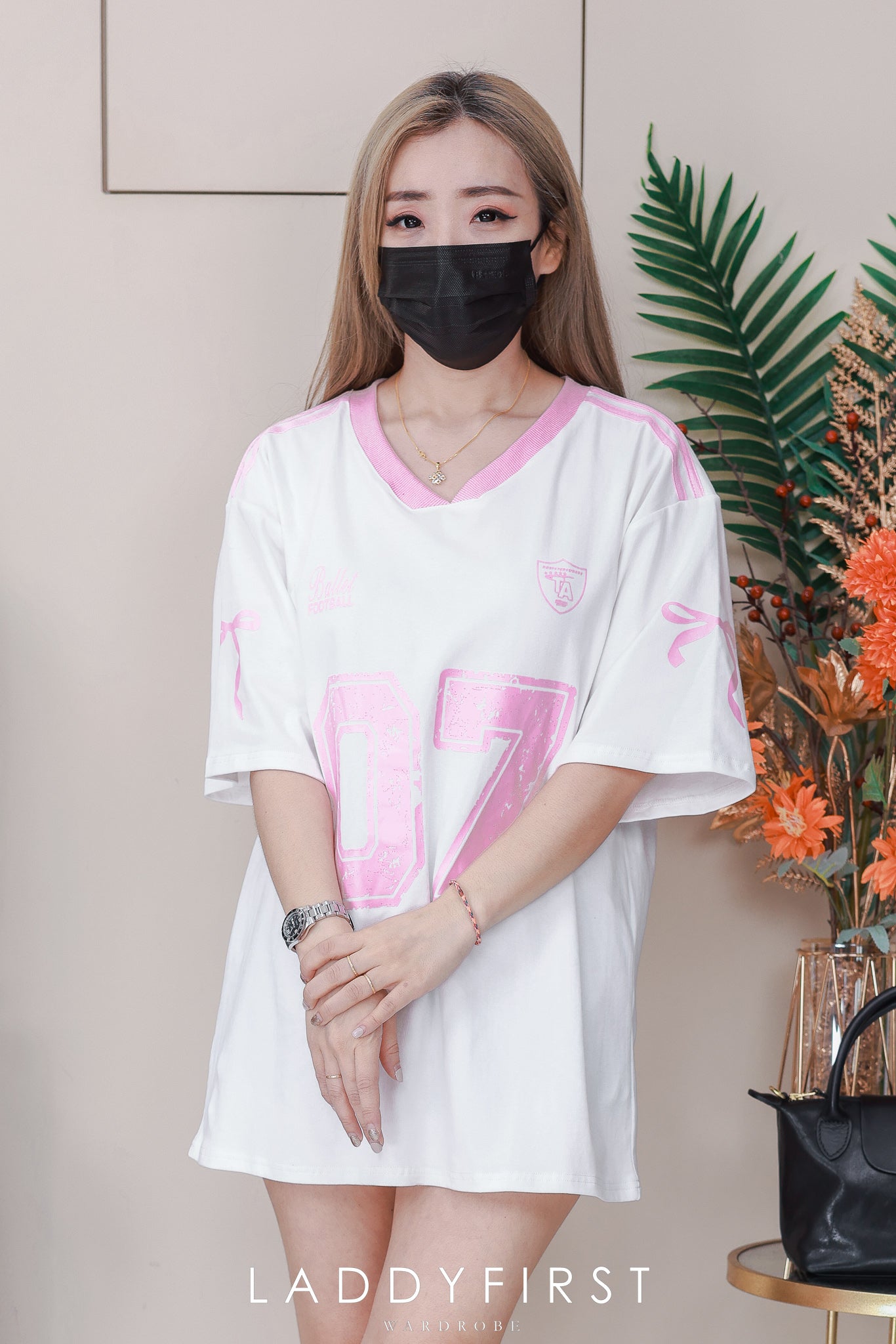 【T110906】高品质V领拼色07运动风纯棉弹力Oversized 日常休闲上衣 ❤❤ 【A-R3-C1】