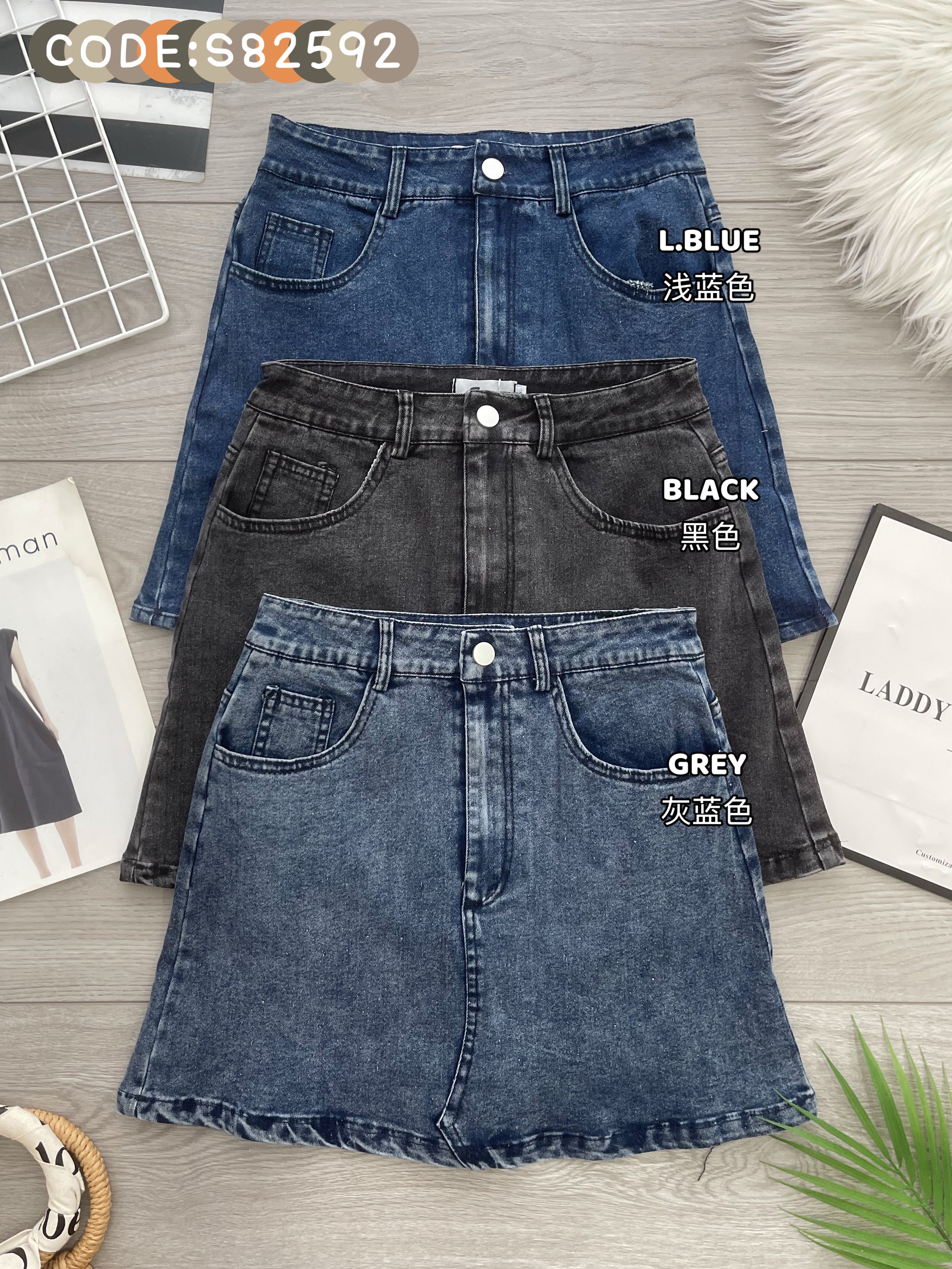【S82592】高品质COTTON JEANS牛仔高腰显瘦A字时尚百搭裙子，内层有里布短裤，有口袋 ❤️❤️