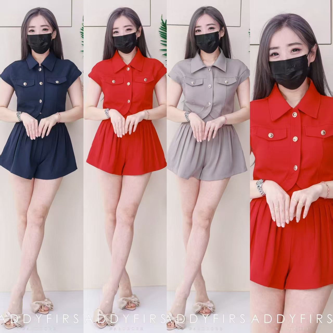 【SS3517】【LFW独家小圆饼】高品质两件高端气质西装时尚百搭套装 翻领出袖西装上衣➕百褶宽腿高腰百搭短裤，有口袋 ❤️❤️