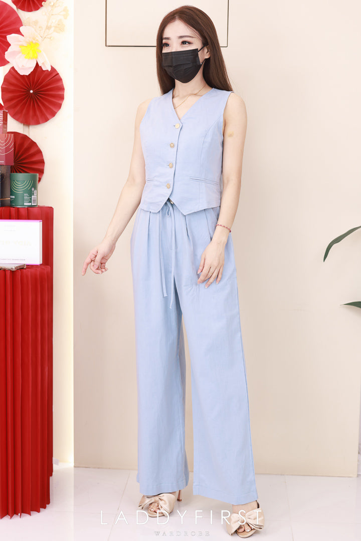 【SS111074】高品质两件式御姐风气质简约棉麻套装 马甲式无袖上衣➕阔脚高腰百搭长裤，有口袋 ❤️❤️【B-R1-C2】