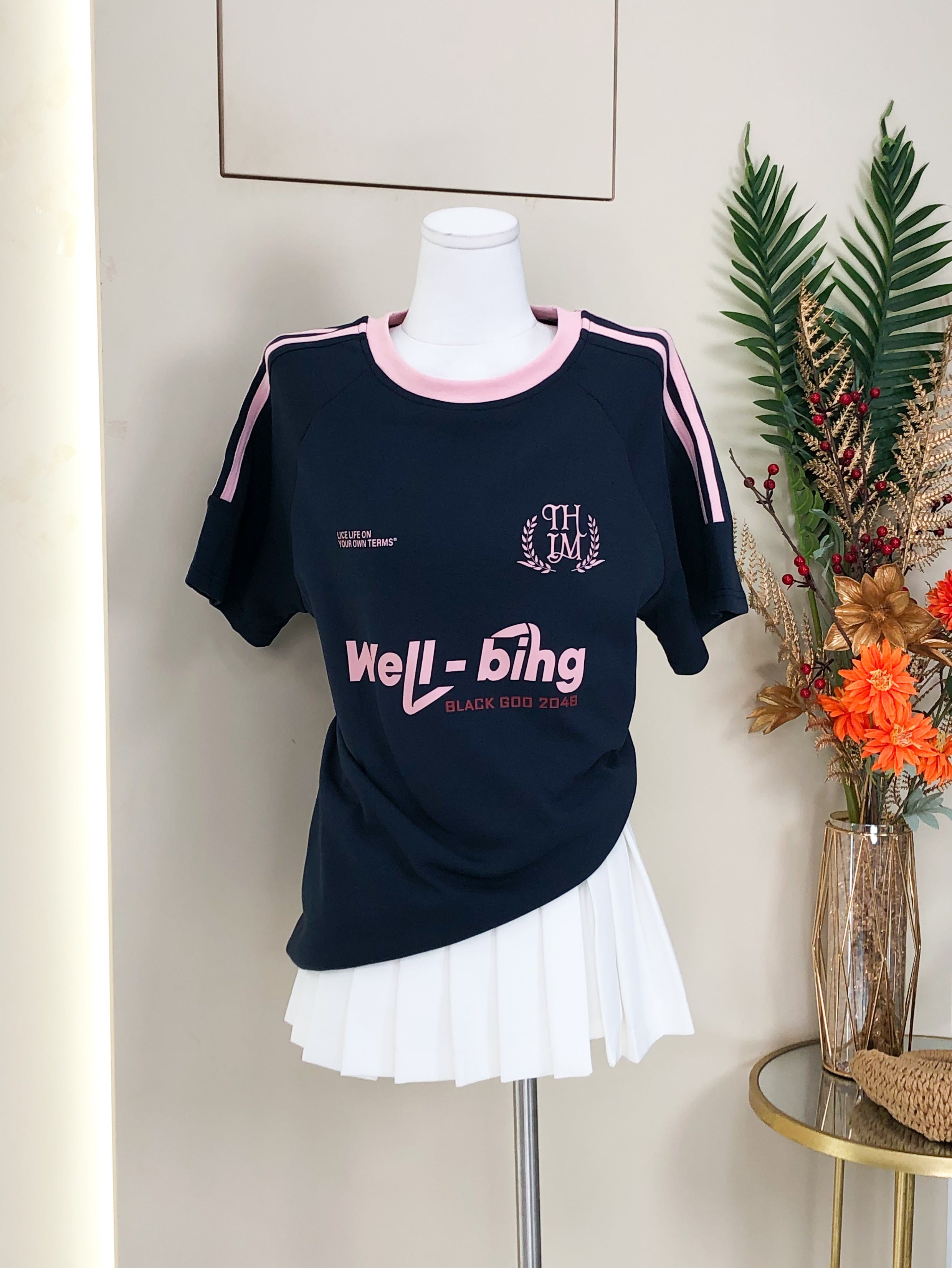 【T14209 / 3345】撞色包边圆领球衣OVERSIZED 宽松休闲百搭上衣