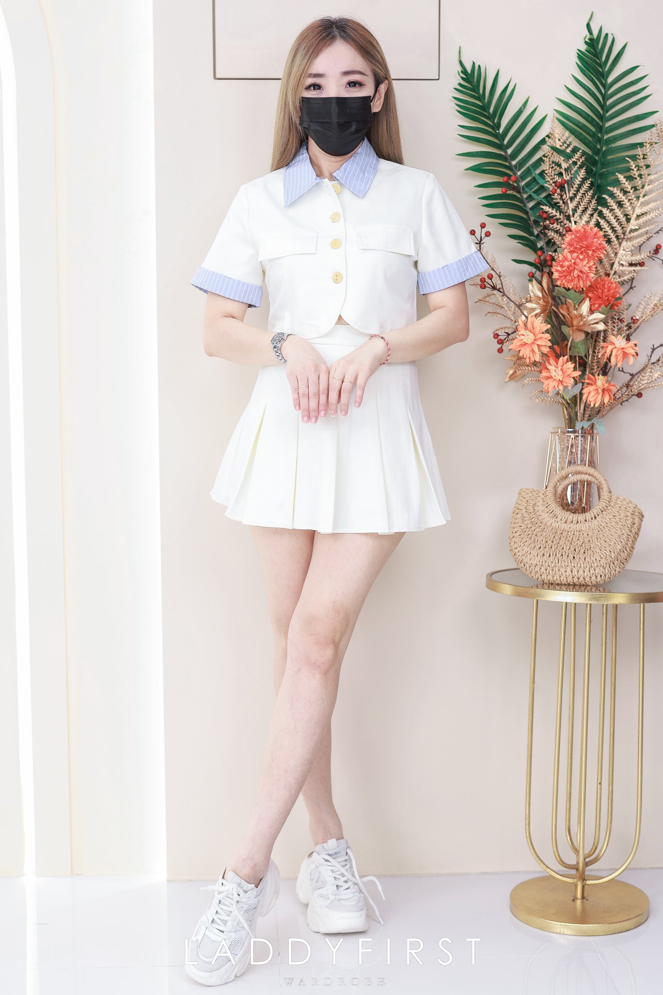 【SS121468】高品质两件式减龄学院风西装套装 翻领短袖上衣➕百褶西装高腰裙子，内层有里布短裤 ❤️❤️