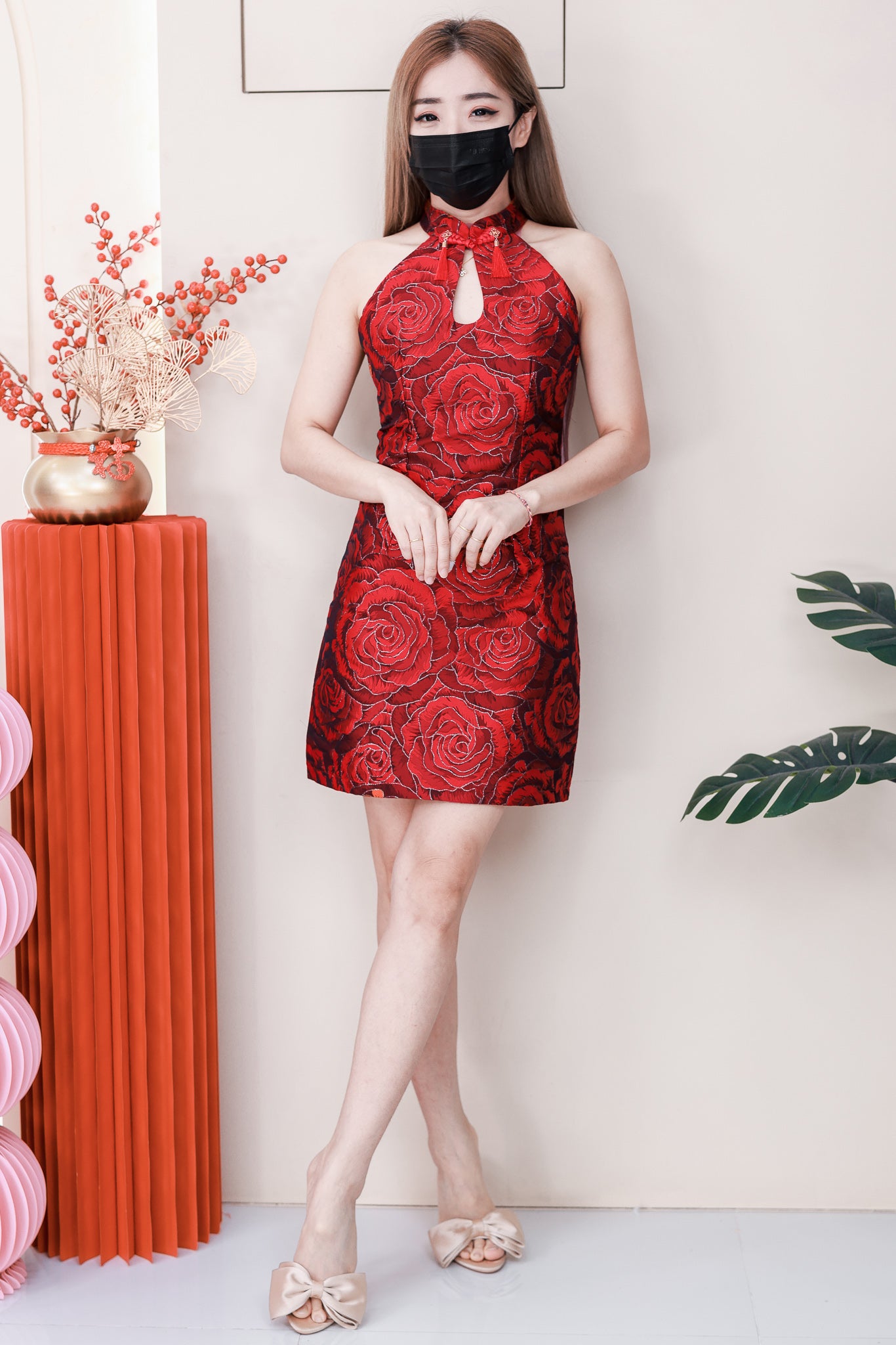 【D8238131】高品质复古国风金线提花无袖CUT IN旗袍连身裙子 ❤❤