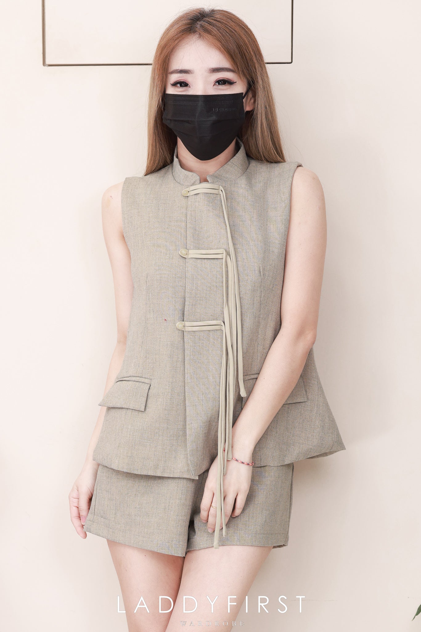 【SS23530】高品质两件式新中式国风马甲式旗袍套装 马甲式宽松版旗袍上衣➕西装高腰百搭短裤，有口袋 ❤️❤️