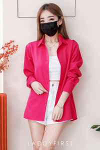 【T80340】＊订单不断＊ 独家爆款高品质韩式宽松版多巴胺色系翻领长袖西装衬衫上衣❤️【A-R1-C5】