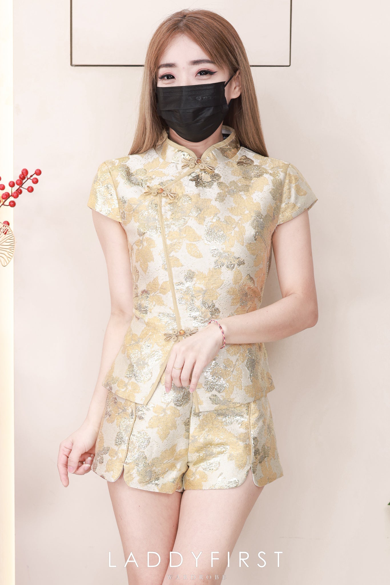 【SS55350】高品质两件式高端气质浮雕提花旗袍套装 提花旗袍上衣➕提花高腰短裤 ❤️❤️【A-R2-C1】