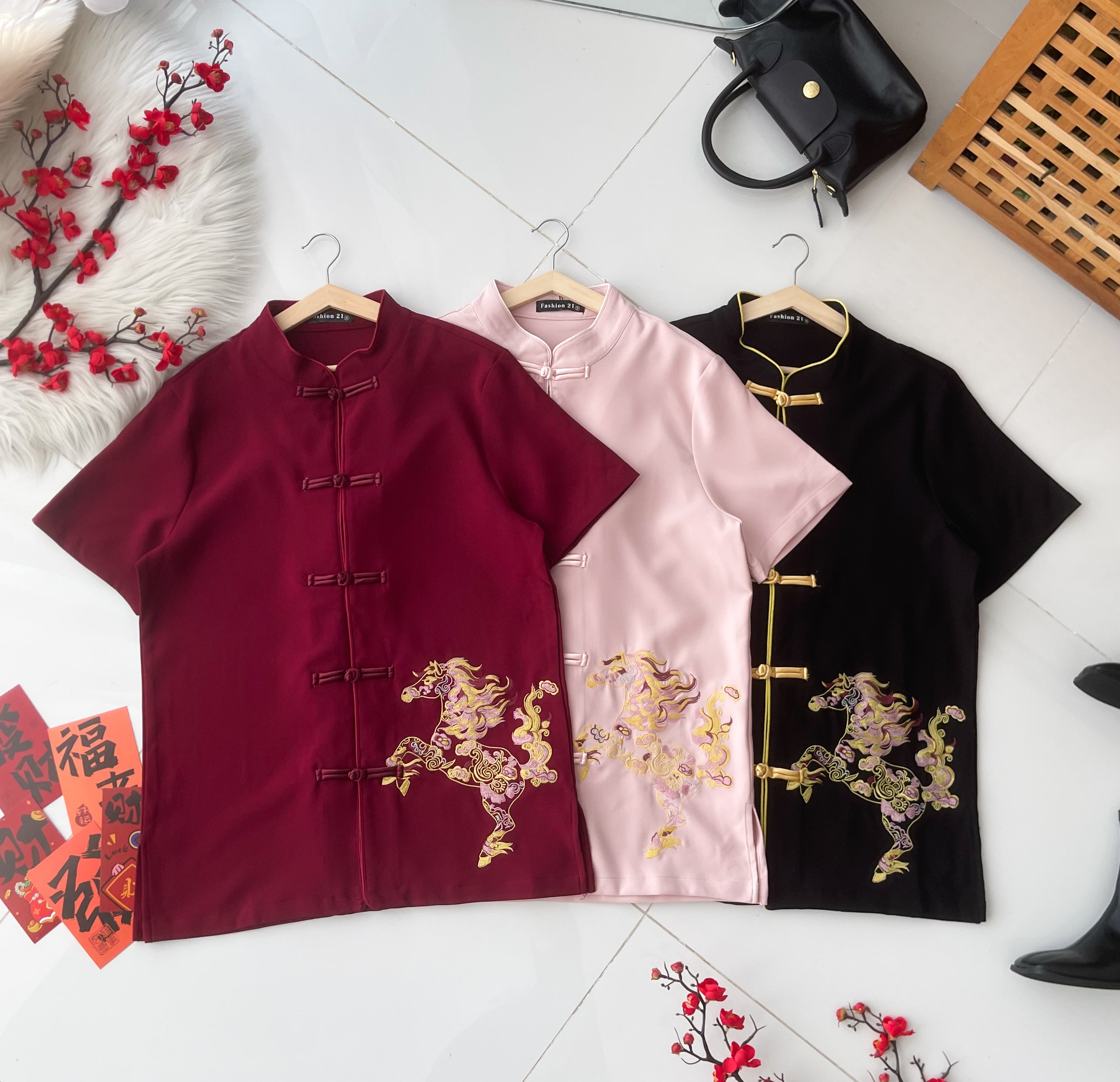 【T55353】【补厂家现货⚡️⚡️】高品质【男装】高端大气重工刺绣奔腾马图国风唐装提花旗袍上衣 ❤❤