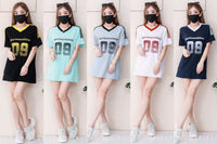 【T14260 / 9062】高品质V领09字母拉线设计纯棉OVERSIZED 上衣 ❤❤ 【B-R2-C4】
