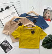 【T3371】前双后单层方领纯棉弹力百搭上衣 ❤❤ 【C-R1-C5】