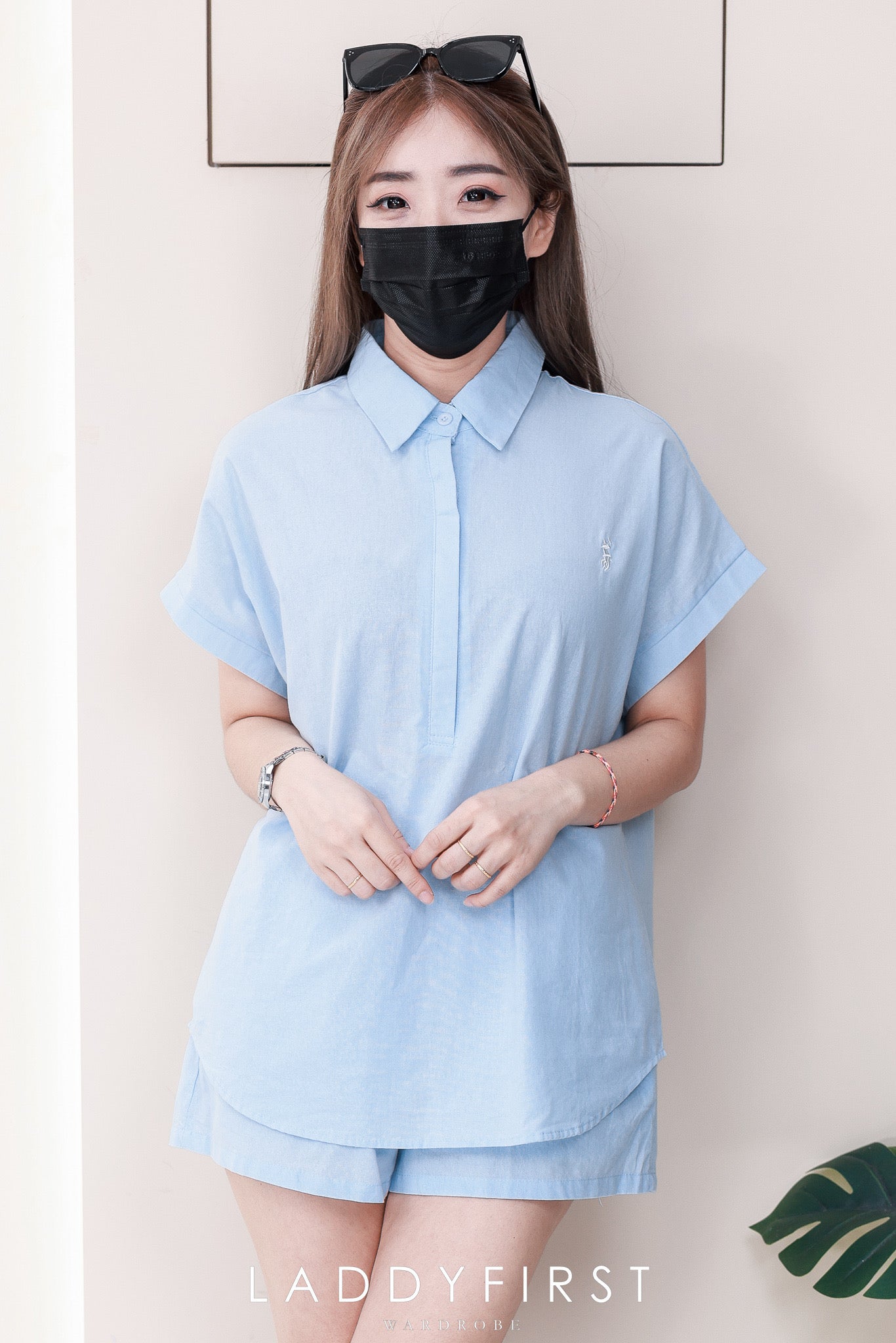 【SS8858-1】⚡补货预订款⚡高品质韩式简约棉麻时尚套装 宽松大版翻领短袖上衣➕松紧腰弹力高腰百搭短裤，有口袋❤️❤️
