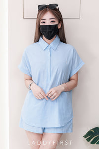【SS8858】高品质韩式简约棉麻时尚套装 宽松大版翻领短袖上衣➕松紧腰弹力高腰百搭短裤，有口袋❤️❤️【A-R2-C6】