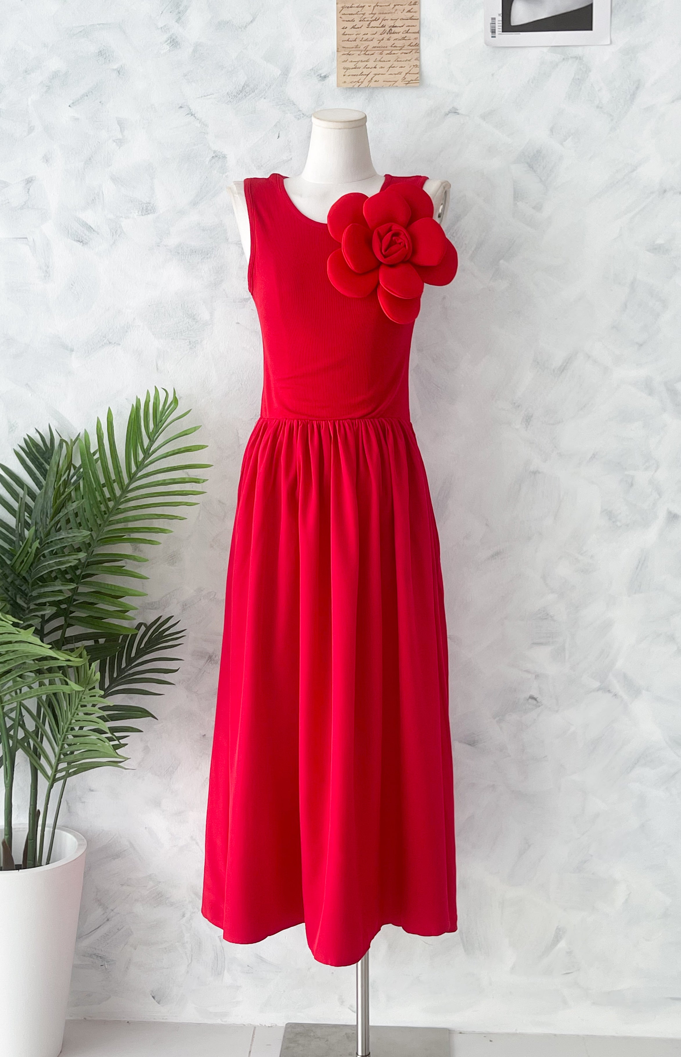 【D323020】高品质仙气韩系大气立体大花螺纹弹力拼接雪纺连身长裙 ❤❤【A-R2-C4】