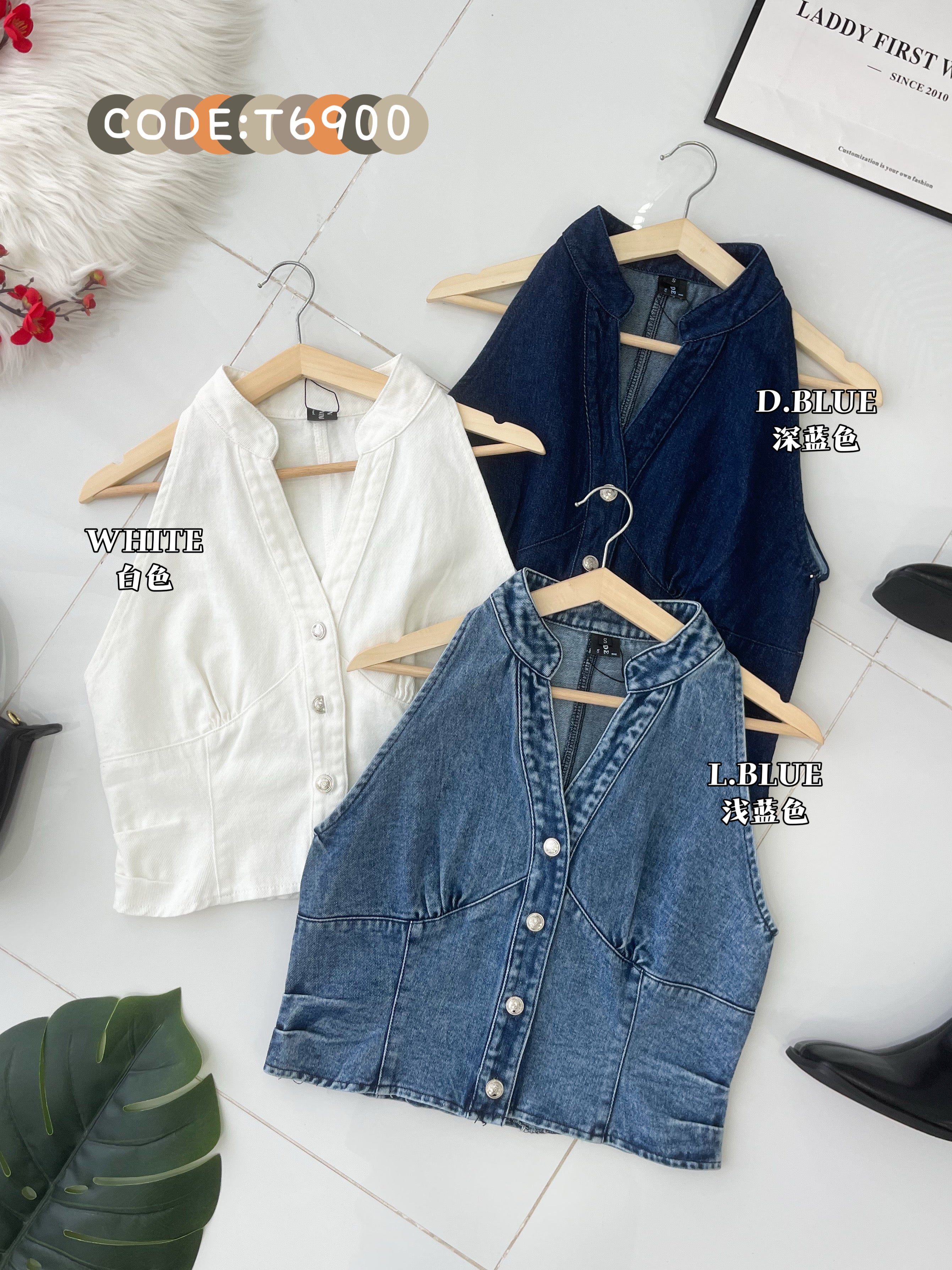 【T6900】高品质欧美御姐风挂脖显锁骨削肩牛仔上衣 ❤❤