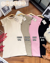 【D38483】LFW 独家爆款高品质纯棉双层高质量弹力圆领短袖休闲慵懒风时尚连身裙子 ❤❤【A-R3-C3】