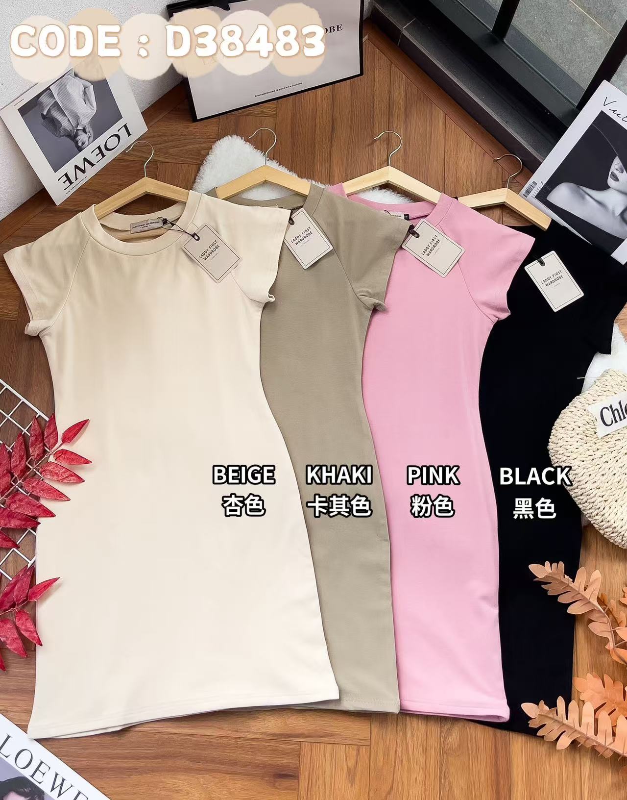 【D38483】LFW 独家爆款高品质纯棉双层高质量弹力圆领短袖休闲慵懒风时尚连身裙子 ❤❤【A-R3-C3】