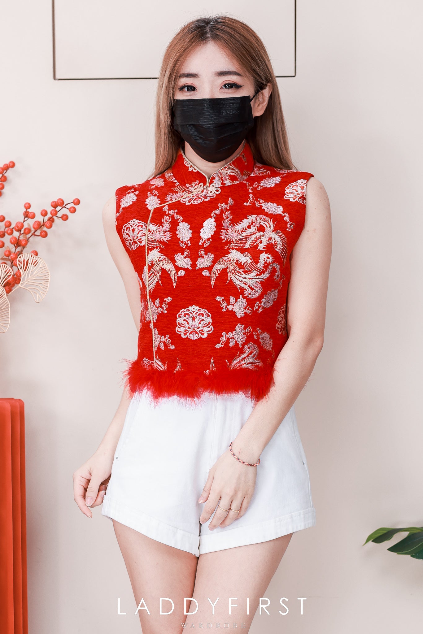 【T14551 / 65342】高品质高端气质雪尼尔拼接毛毛提花旗袍上衣 ❤❤