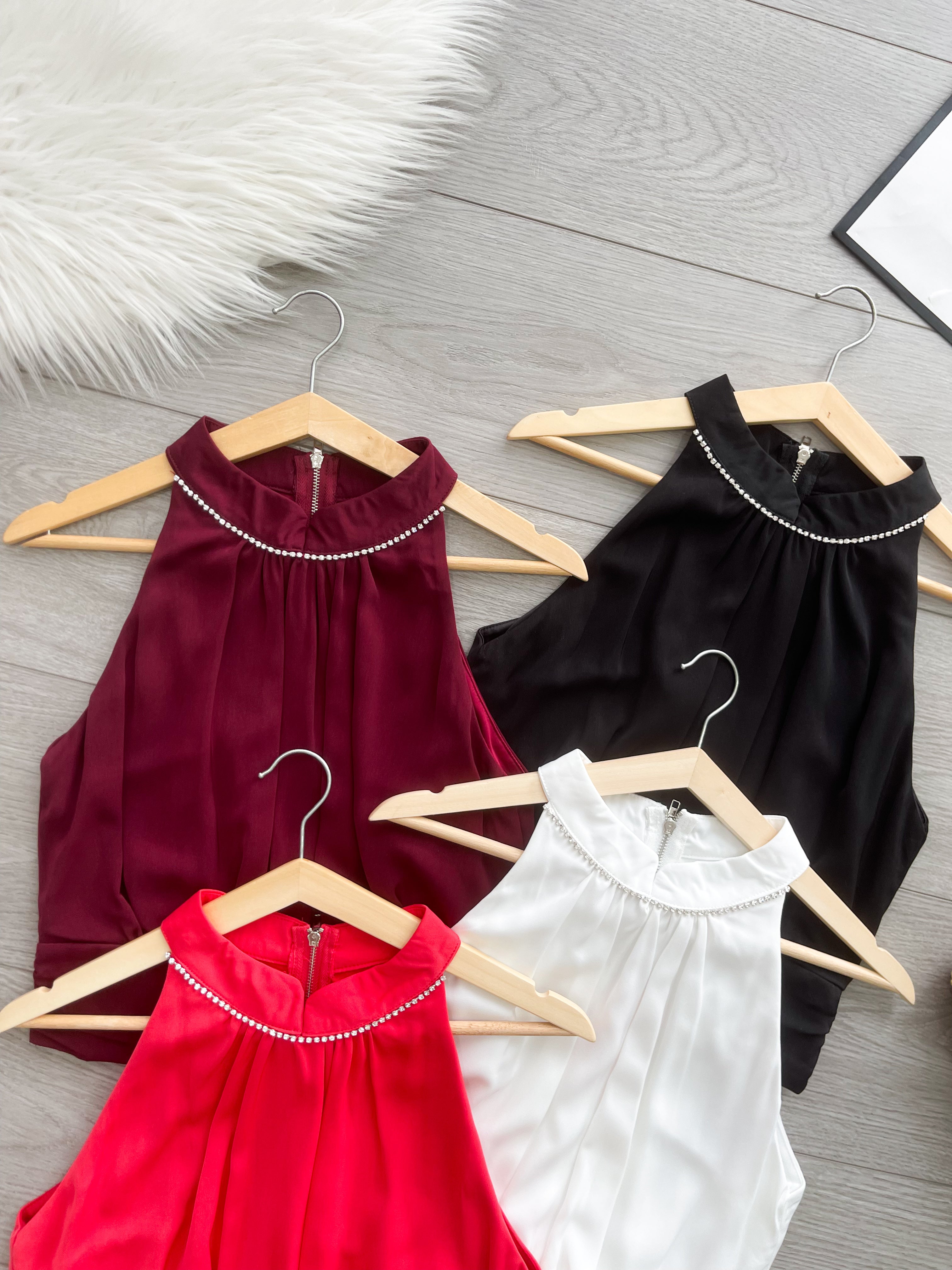 【T6881】高品质雪纺拼接钻石领CUT in无袖时装上衣 ❤❤