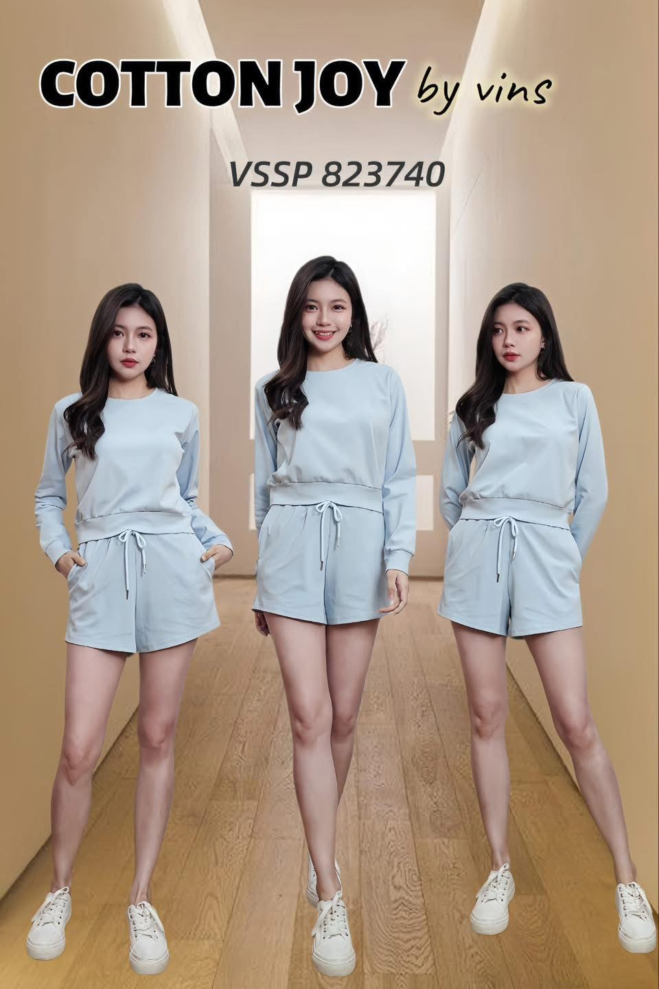 【SS823740】高品质两件式纯棉简约休闲百搭套装 宽松版休闲百搭长袖上衣➕松紧腰弹力休闲短裤，有口袋 ❤️❤️【B-R1-C4】