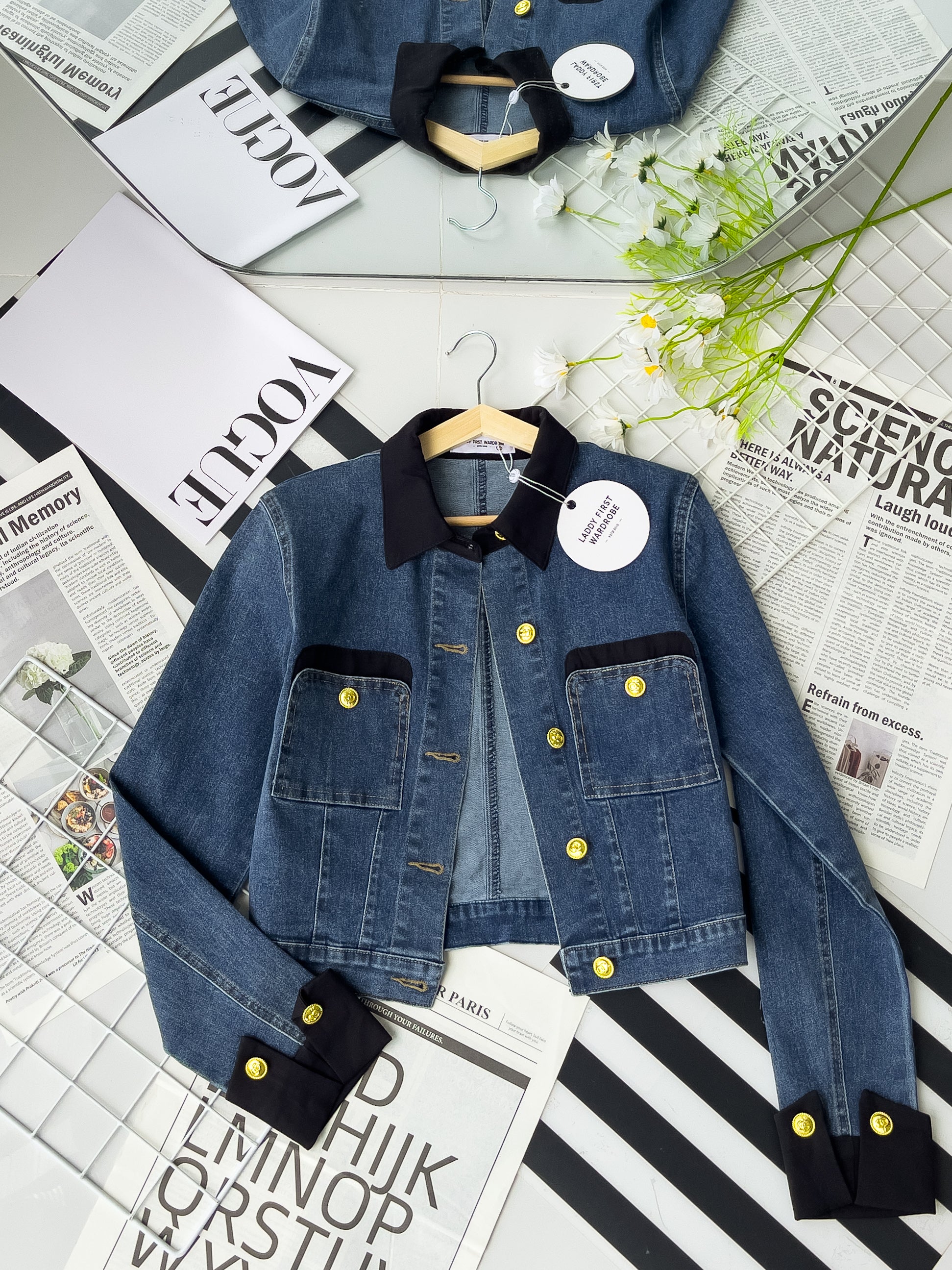【JK3460】【LFW独家小圆饼】高品质COTTON JEANS精致纽扣翻领长袖百搭牛仔外套 ❤❤