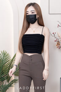 【T3396】方领皱褶显瘦设计细带无袖纯棉弹力内搭上衣 ❤❤【A-R2-C1】