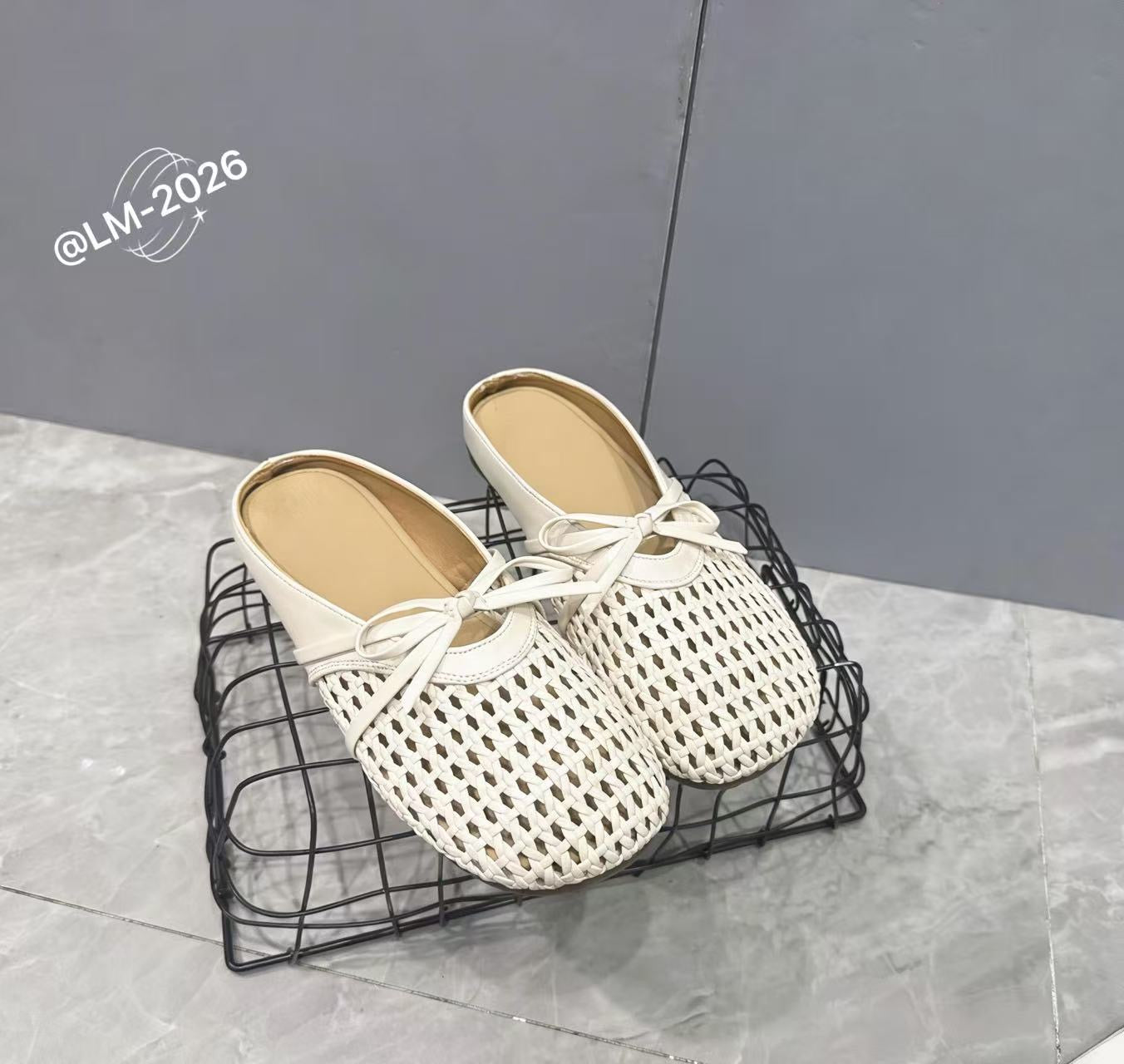 【R58332】✨现货✨高品质PU渔网蝴蝶结凉鞋 ❤️