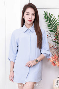【SS16036】两件式法式高级感宽松衬衫套装 翻领长袖衬衫上衣，绑带收腰腰带➕高腰百搭短裤，后副伸缩弹力，有口袋 ❤️❤️ 【E-R2-C3】