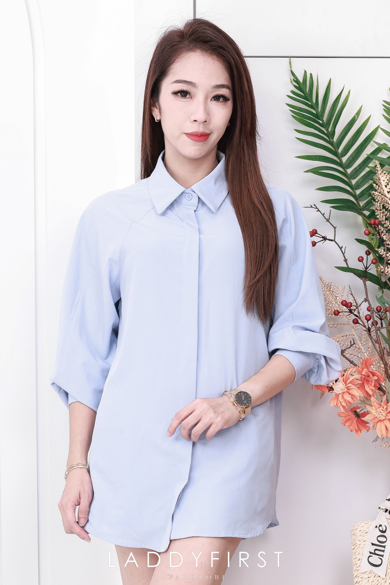 【SS16036】两件式法式高级感宽松衬衫套装 翻领长袖衬衫上衣，绑带收腰腰带➕高腰百搭短裤，后副伸缩弹力，有口袋 ❤️❤️ 【E-R2-C3】