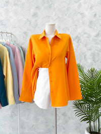 【T80340】＊订单不断＊ 独家爆款高品质韩式宽松版多巴胺色系翻领长袖西装衬衫上衣❤️【A-R1-C5】