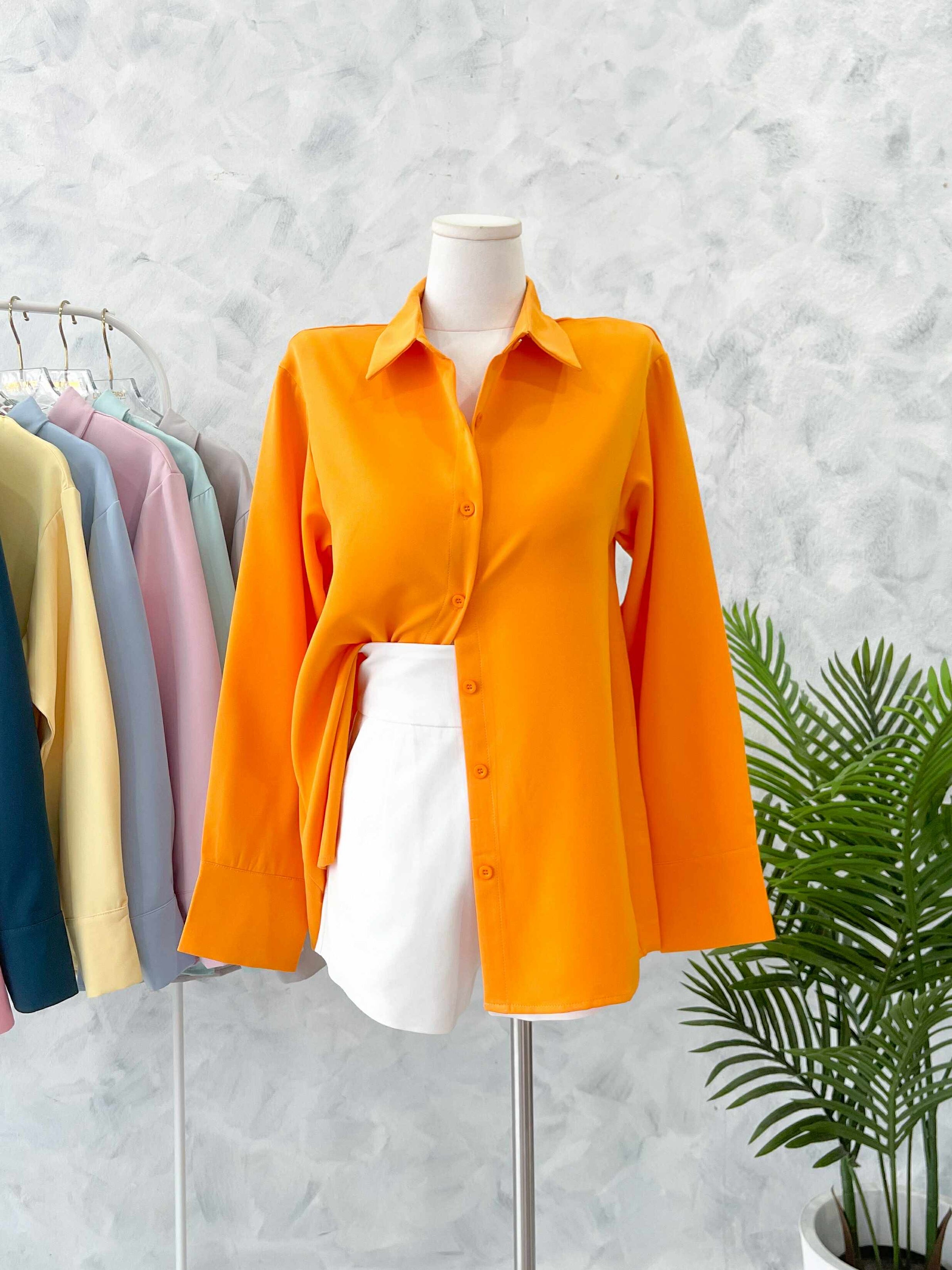 【T80340】＊订单不断＊ 独家爆款高品质韩式宽松版多巴胺色系翻领长袖西装衬衫上衣❤️【A-R1-C5】
