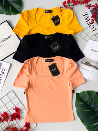 【T3329】独家爆款方领短袖纯棉弹力简约休闲百搭上衣 ❤️❤️ 【A-R3-C2】