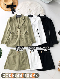 【SS110898】高品质两件式厚实罗马风衣韩式套装 翻领长袖罗马连衣裙，有口袋➕罗马高腰百搭短裤，有口袋 ❤️❤️【A-R2-C2】