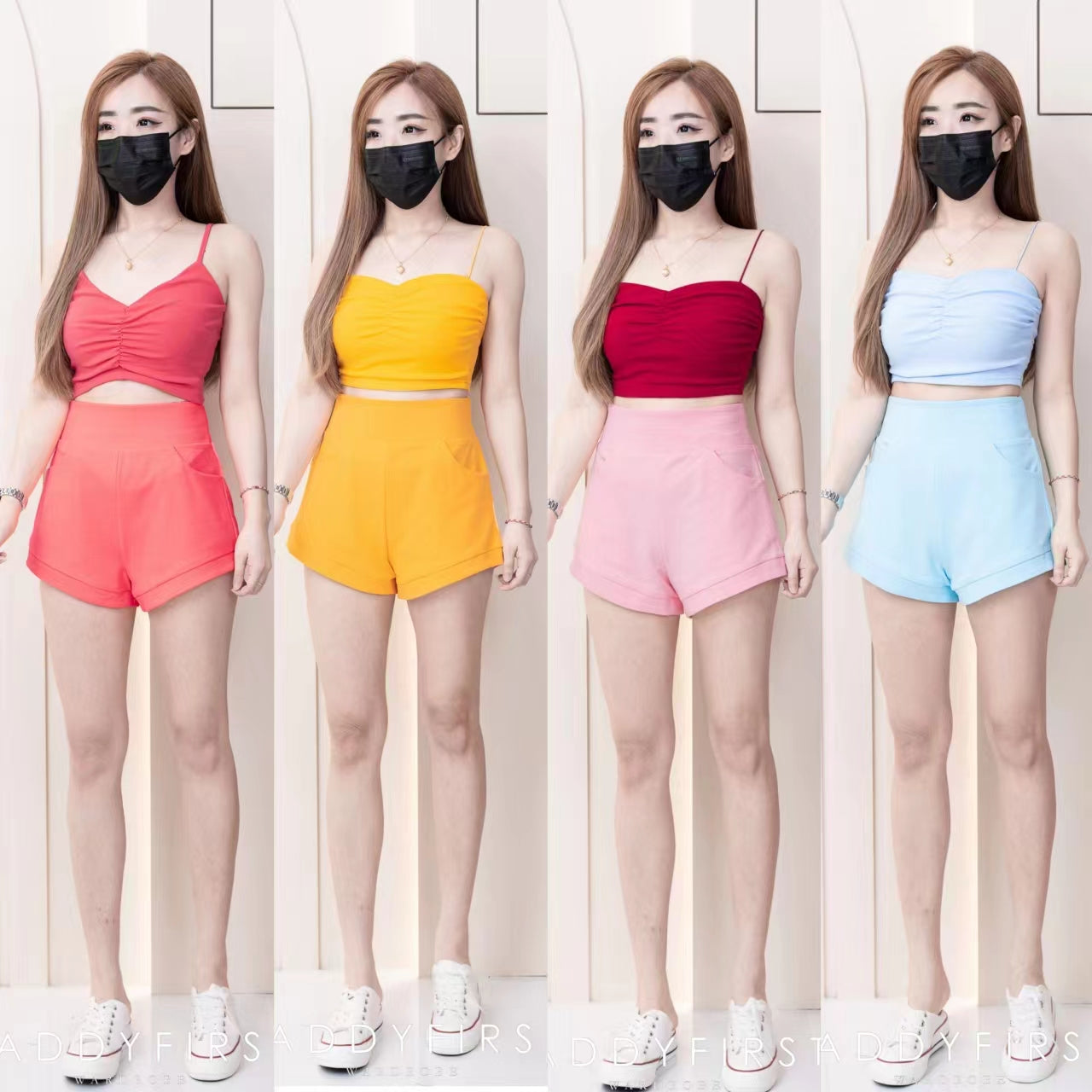 【T3398】V领小皱褶设计细带无袖纯棉弹力内搭上衣 ❤❤ 【B-R2-C4】