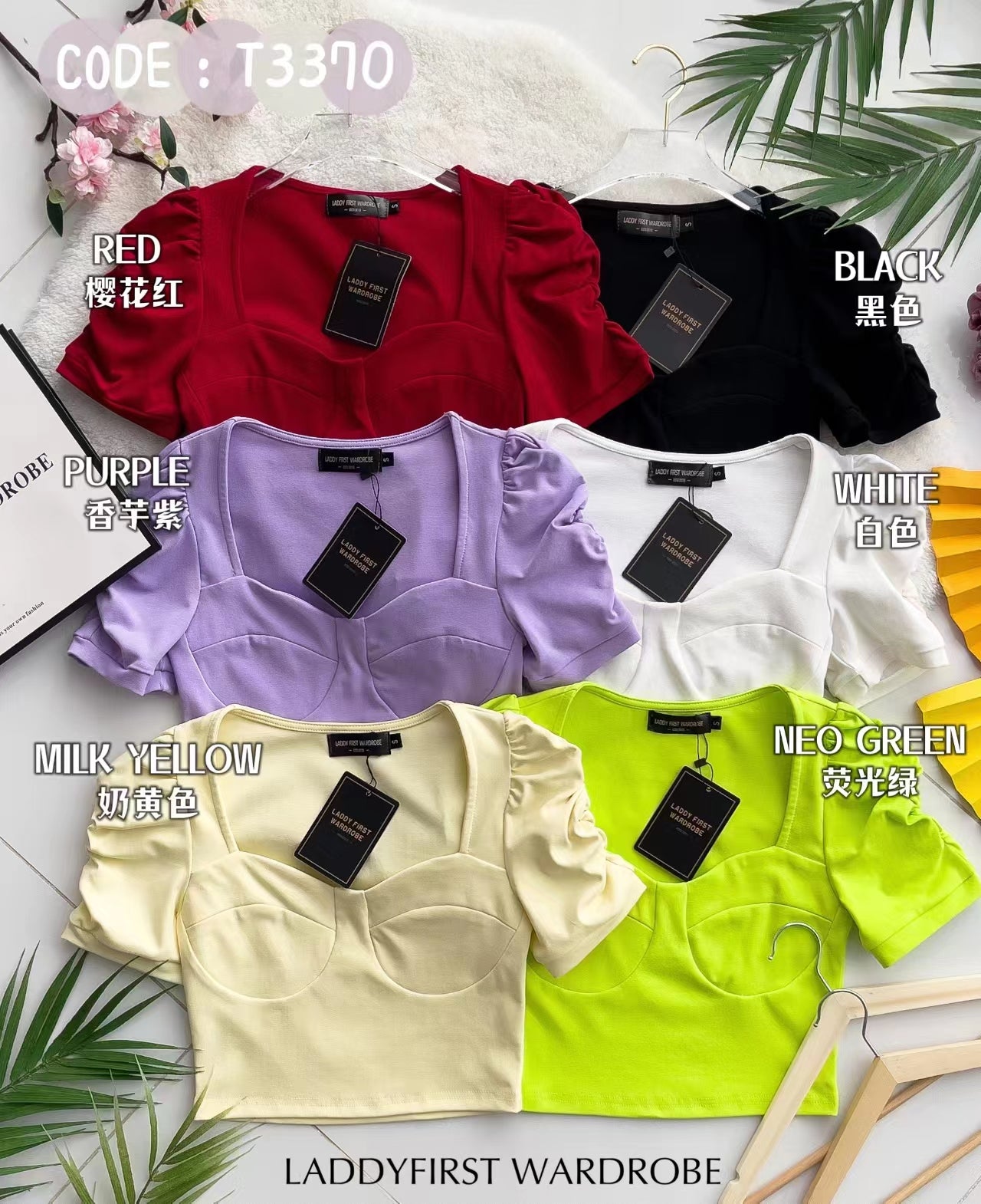 【T3370】抽褶短袖设计皱纯棉弹力百搭上衣 ❤️❤️ 【A-R2-C2】