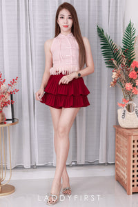 【S68135】【LFW独家小圆饼】【直播间搭配】双层蛋糕百褶荷叶边高腰显瘦西装裙子，内层防走光短裤 ❤️❤️ 【C-R3-C5】