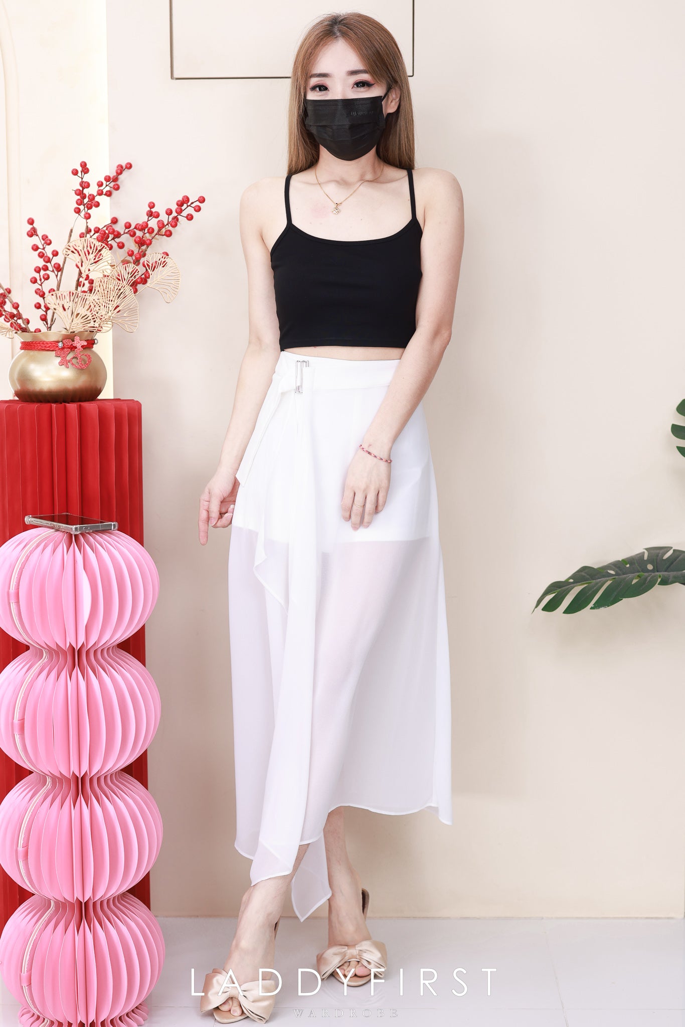 【L50013 / 16054】高品质假两件内层西装短裤拼接雪纺网纱裤裙 ❤️❤️