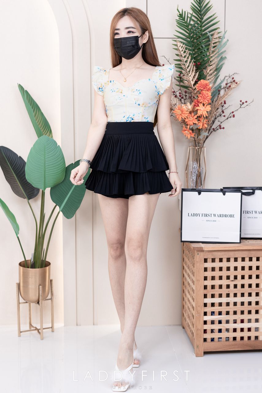 【T8229701】无袖荷叶边收腰设计印花时装上衣，内层有里布 ❤️❤️ 【C-R1-C2】