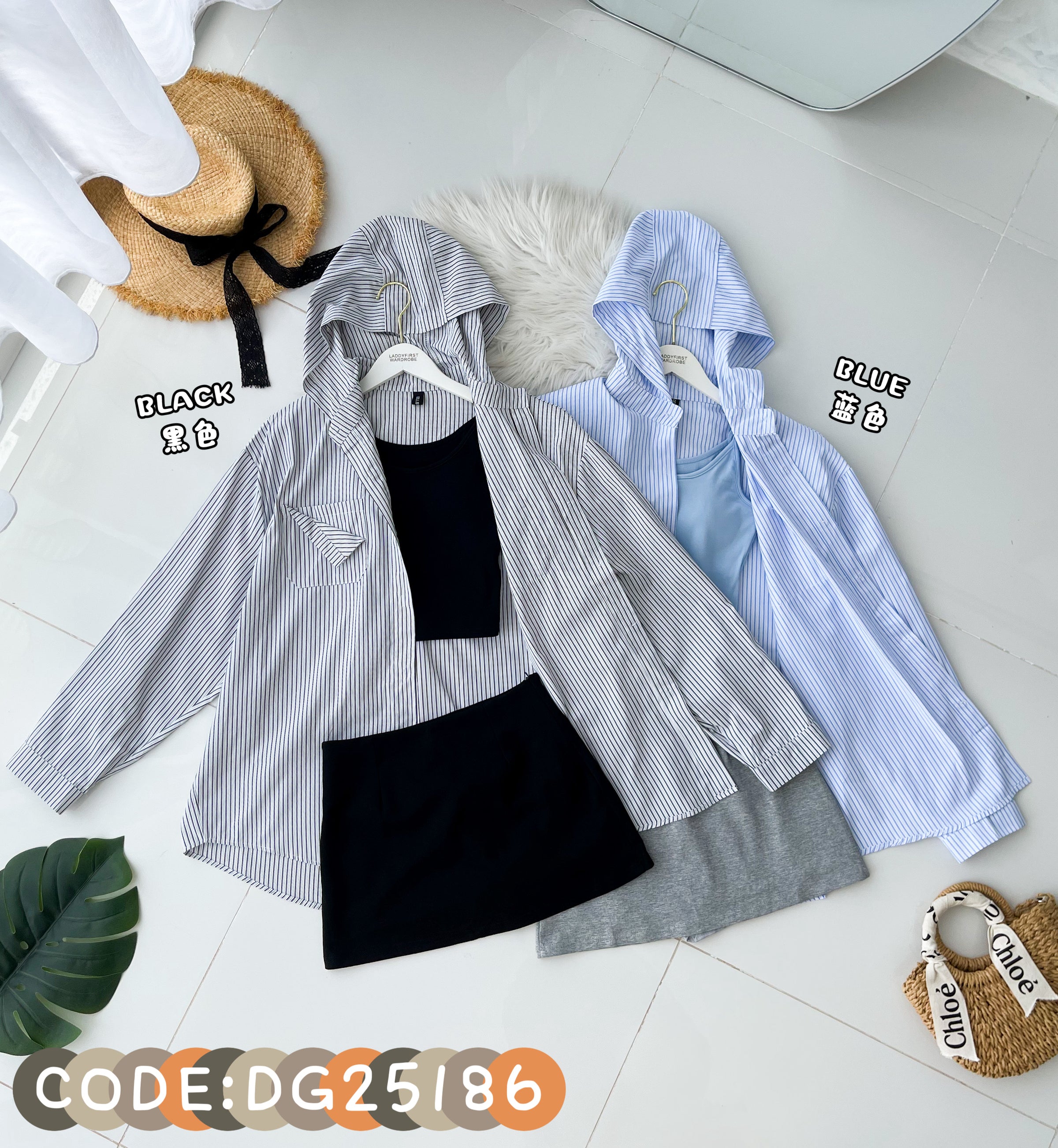 【SS25186】*强力推荐款＊高品质韩版三件套 , 衬衫连帽外套 ➕ 厚棉背心 ➕百搭裤裙 ❤️ 【D-R1-C4】
