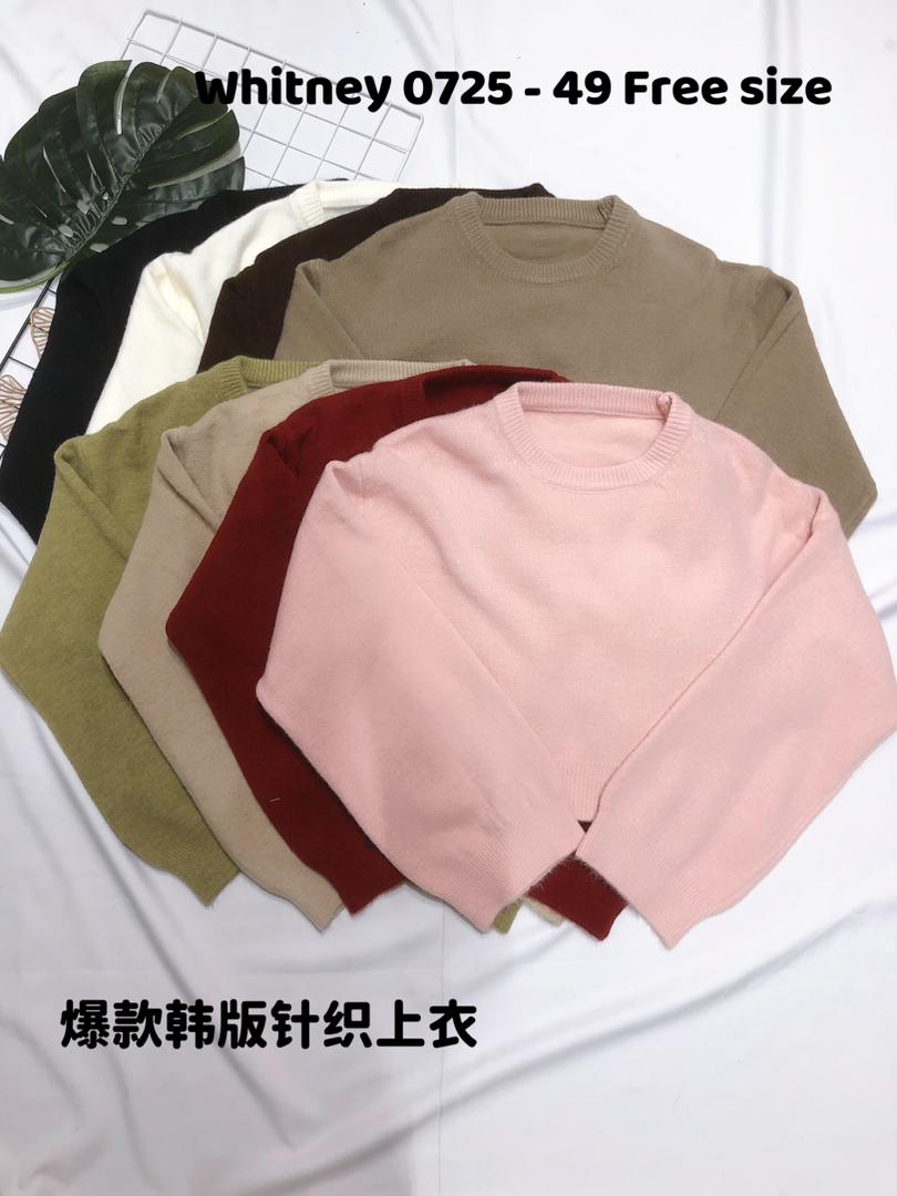 【T0725】高品质爆款宽松短版针织弹力简约百搭长袖上衣 ❤❤