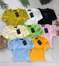 【T3329】独家爆款方领短袖纯棉弹力简约休闲百搭上衣 ❤️❤️ 【A-R3-C2】